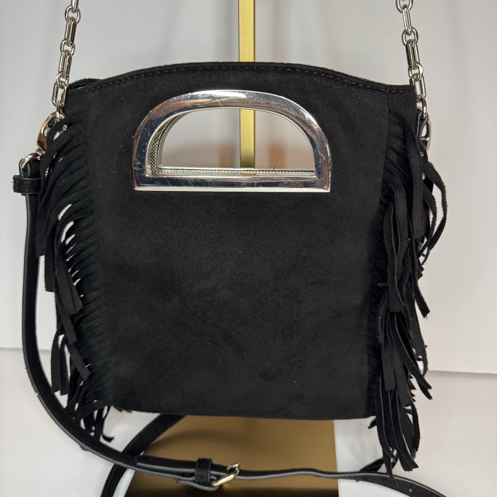 White House Black Market Black Satchel Crossbody Bag Tassel Womens